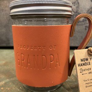 DEMDACO Property of Grandpa Brown 14 ox Leather and Glass Mason Jar Coffee Mug